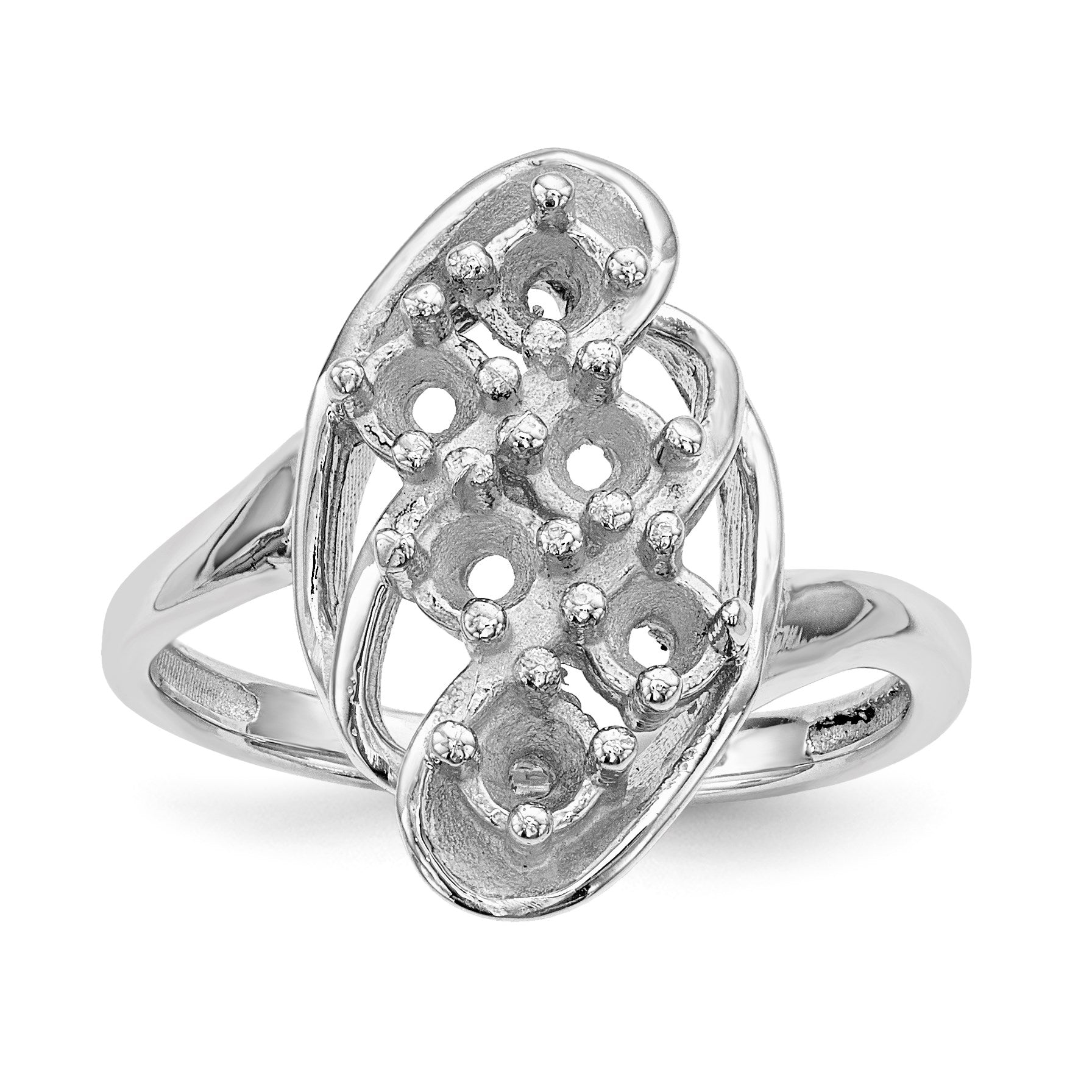 14k White Gold Polished 6-Stone Mothers Ring Mounting