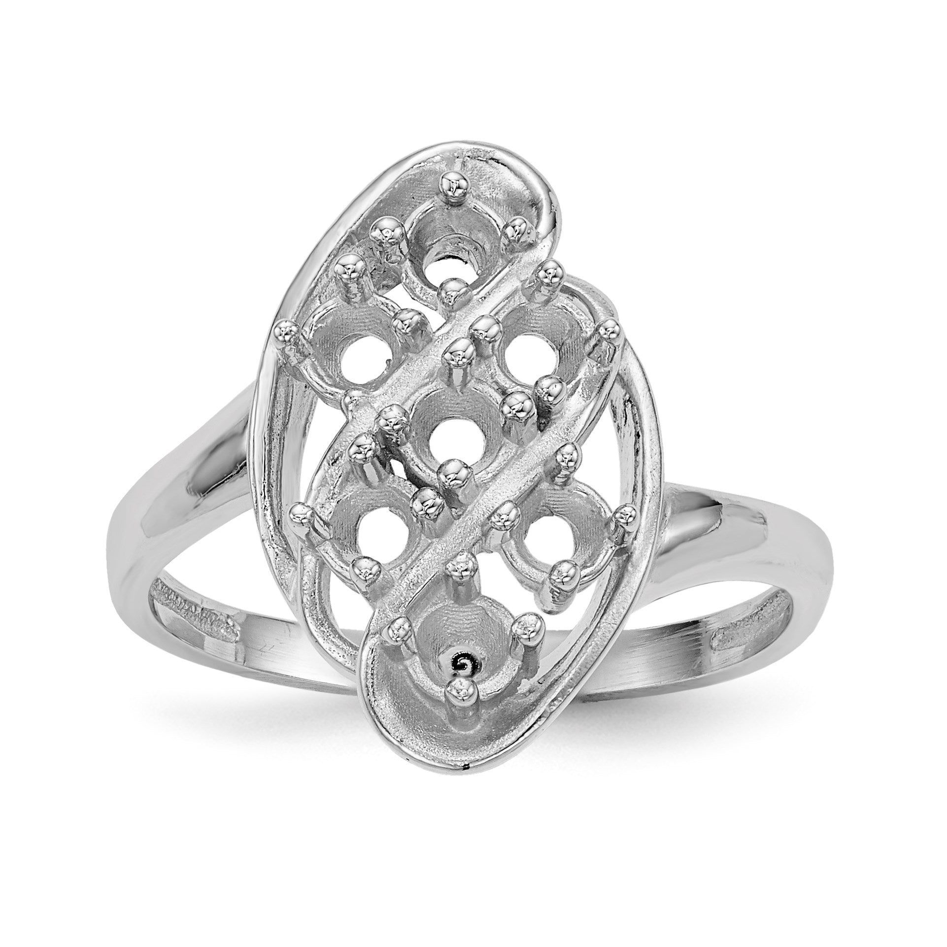 14k White Gold Polished 7-Stone Mothers Ring Mounting