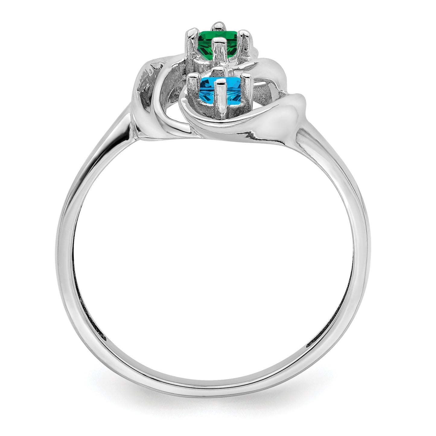 14k White Gold Polished 3-Stone Mothers Ring Mounting