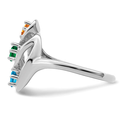 14k White Gold Polished 3-Stone Mothers Ring Mounting