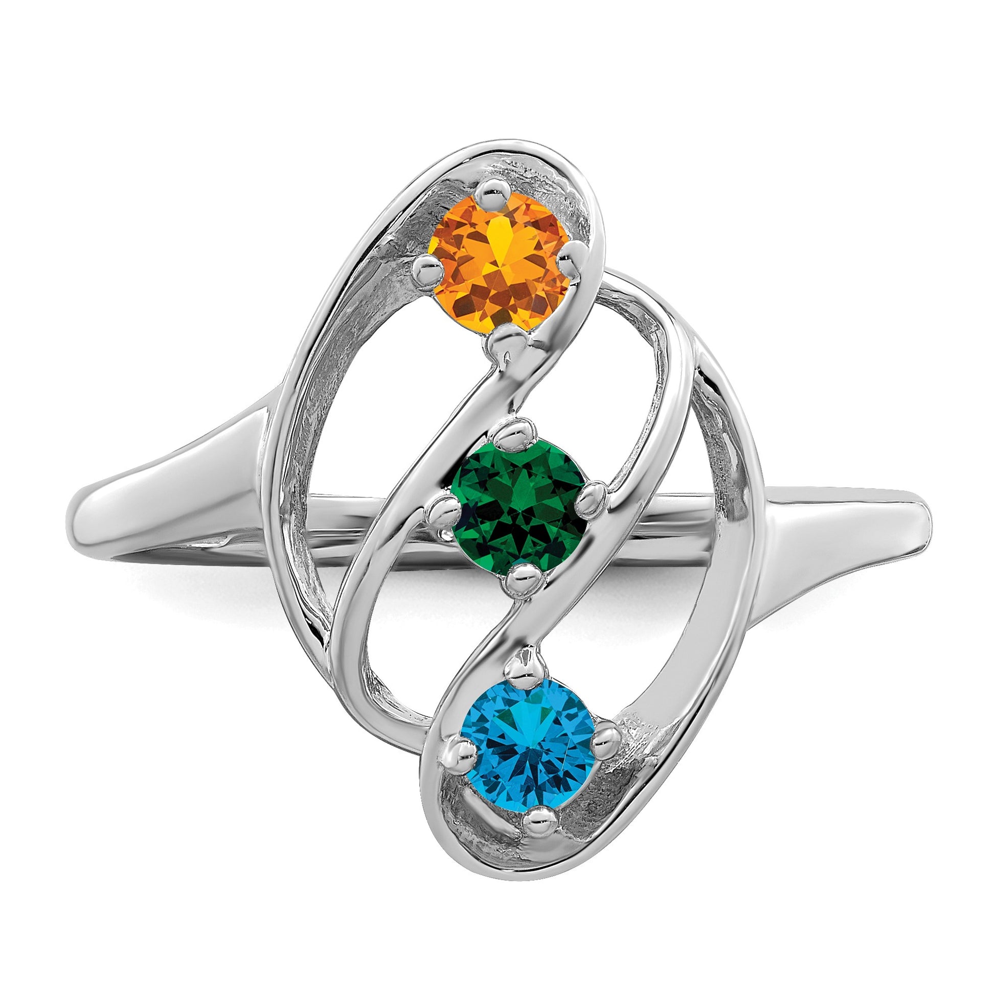 14k White Gold Polished 3-Stone Mothers Ring Mounting