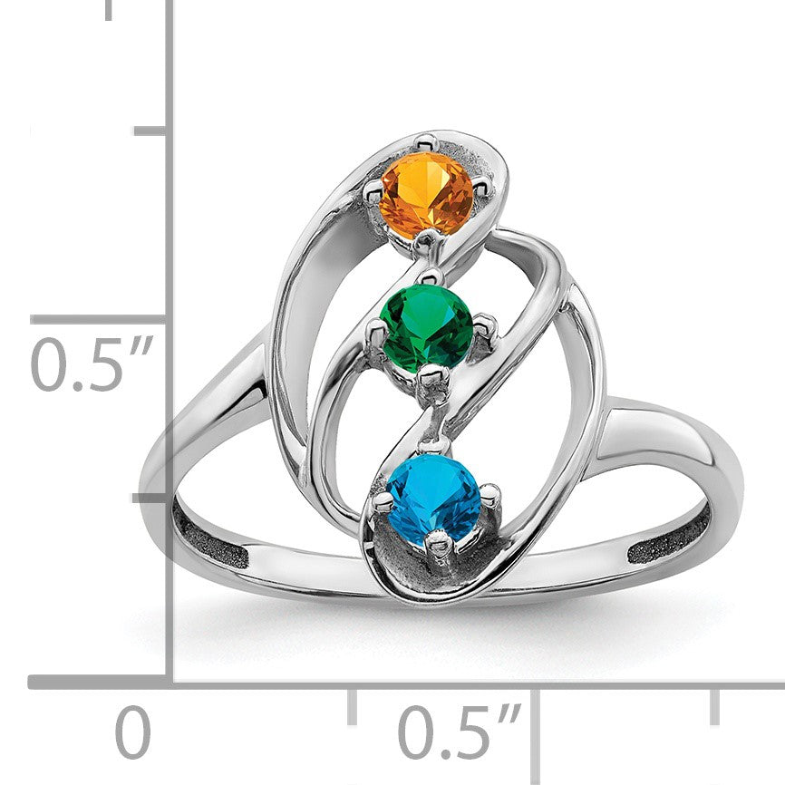 14k White Gold Polished 3-Stone Mothers Ring Mounting