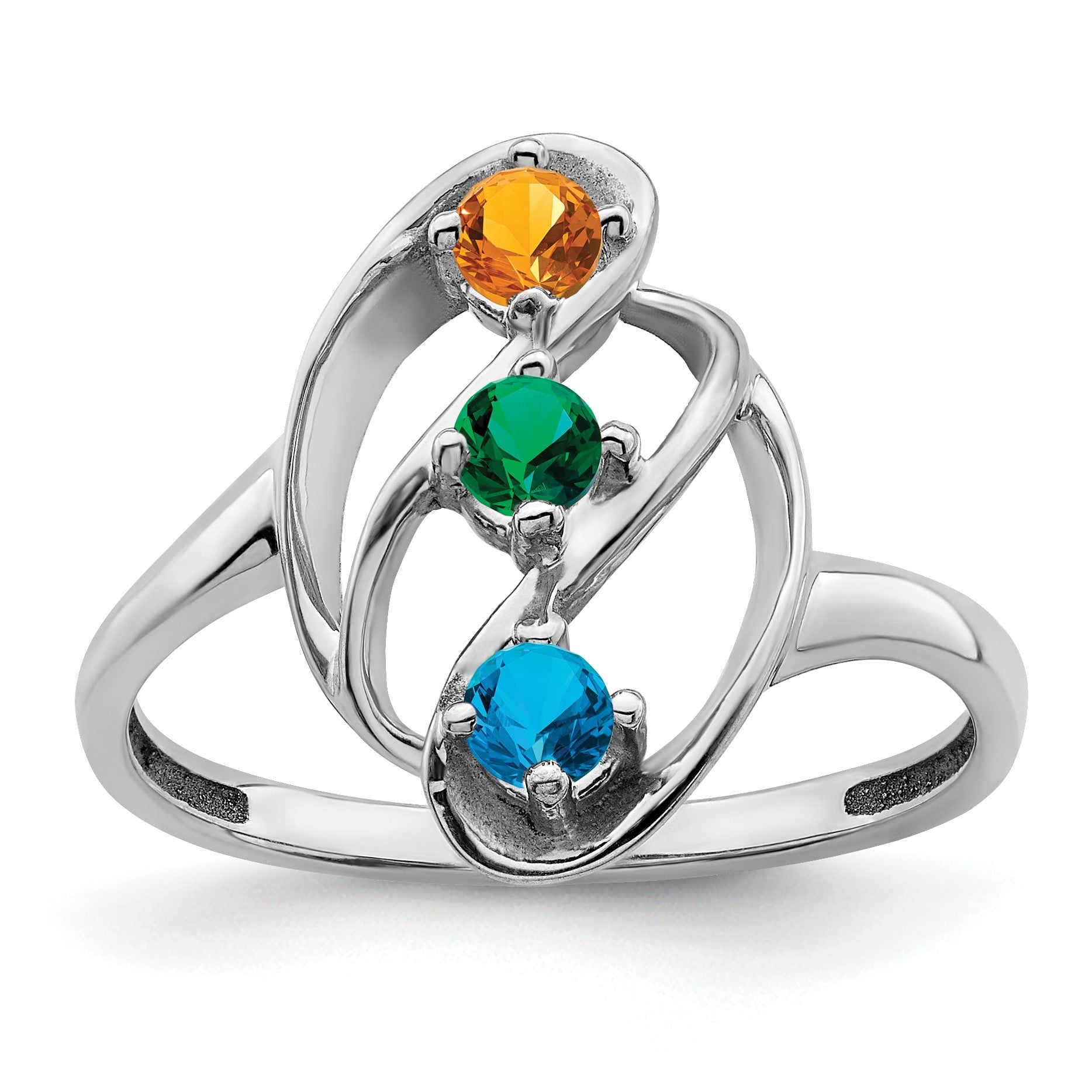 14k White Gold Polished 3-Stone Mothers Ring Mounting