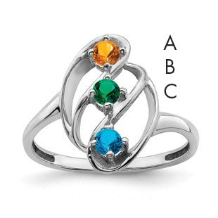 14k White Gold Polished 3-Stone Mothers Ring Mounting