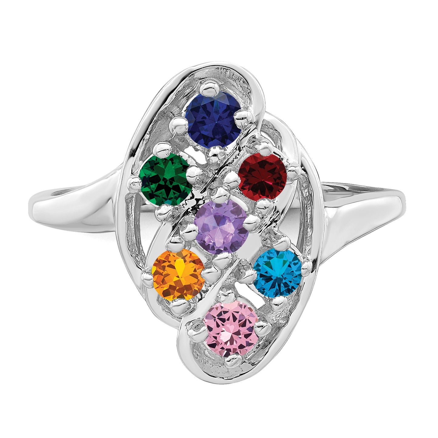 14k White Gold Polished 7-Stone Mothers Ring Mounting