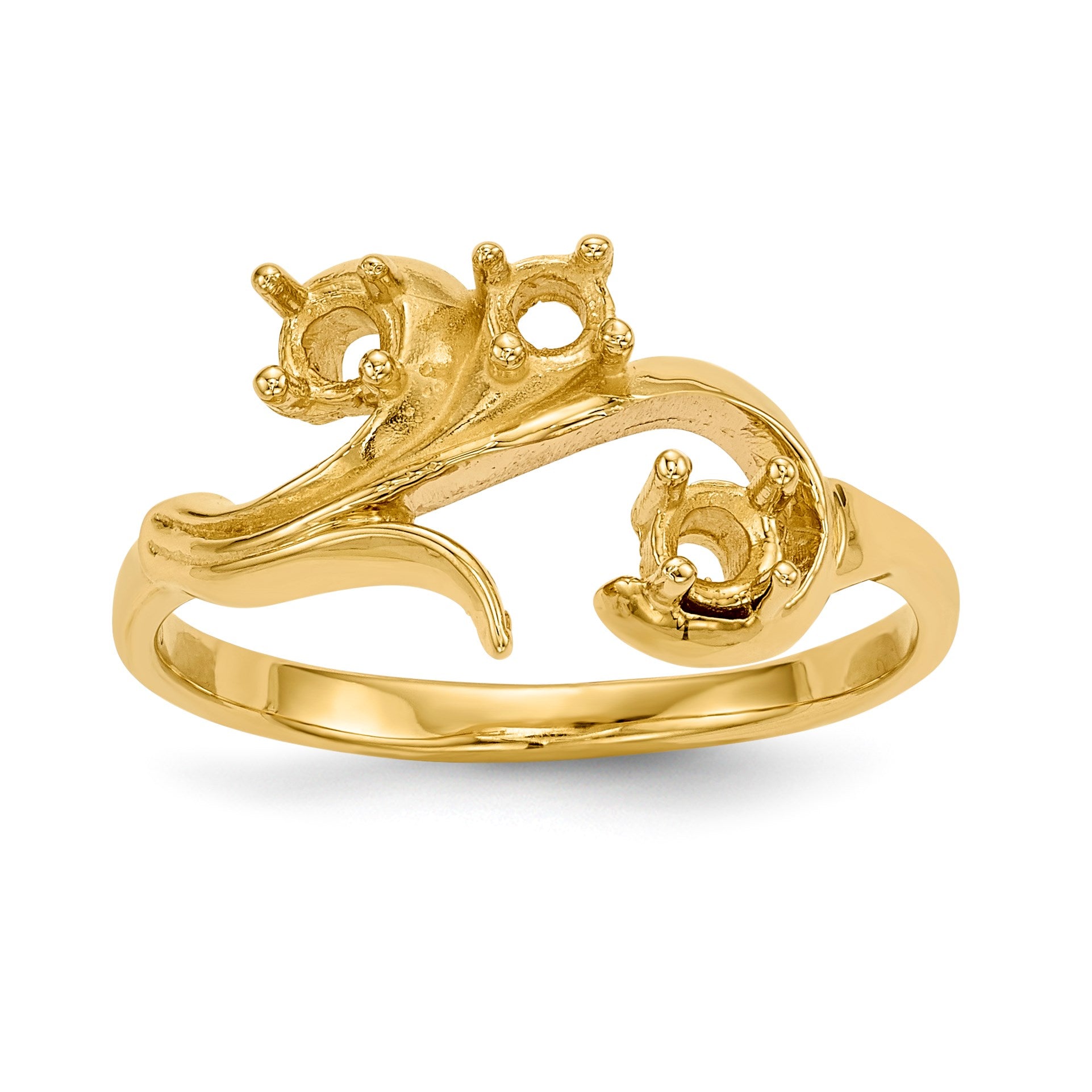 14k Polished 3-Stone Mothers Ring Mounting