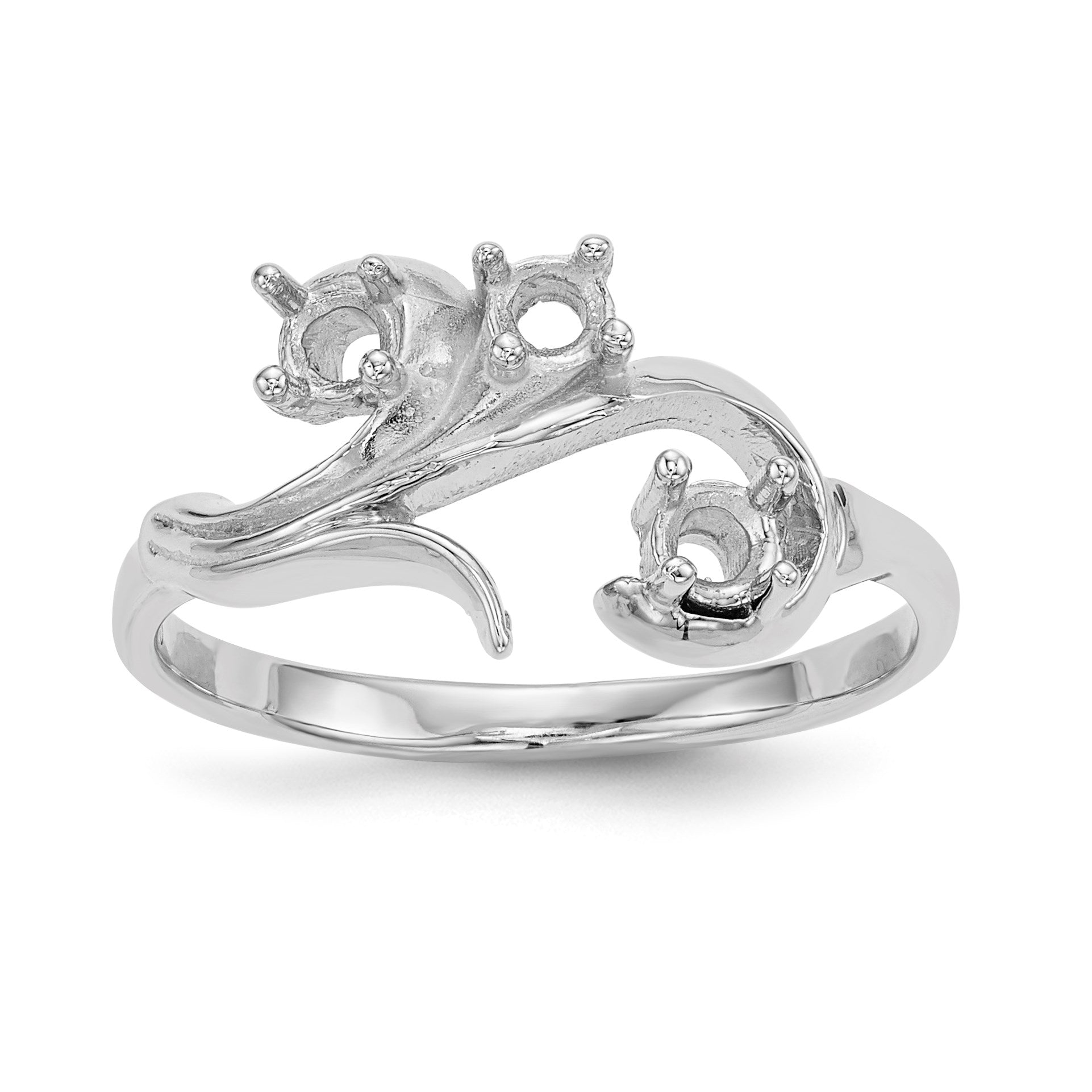 14k White Gold Polished 3-Stone Mothers Ring Mounting