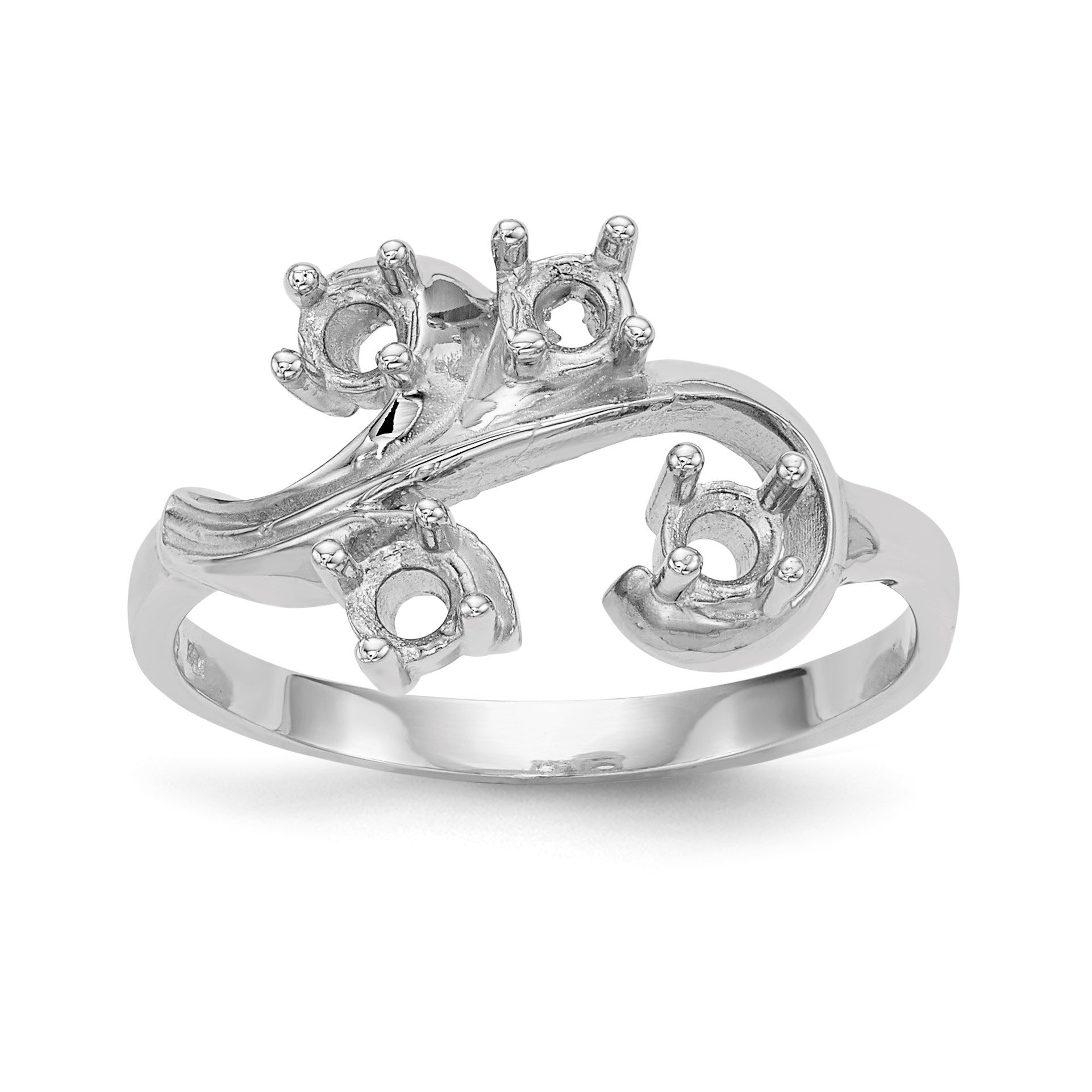 14k White Gold Polished 4-Stone Mothers Ring Mounting