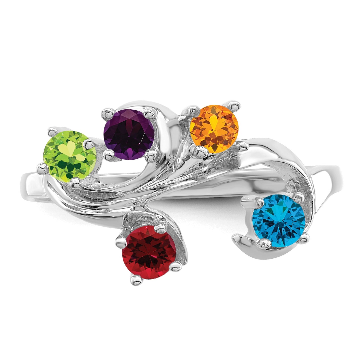 14k White Gold Polished 5-Stone Mothers Ring Mounting