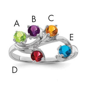 14k White Gold Polished 5-Stone Mothers Ring Mounting