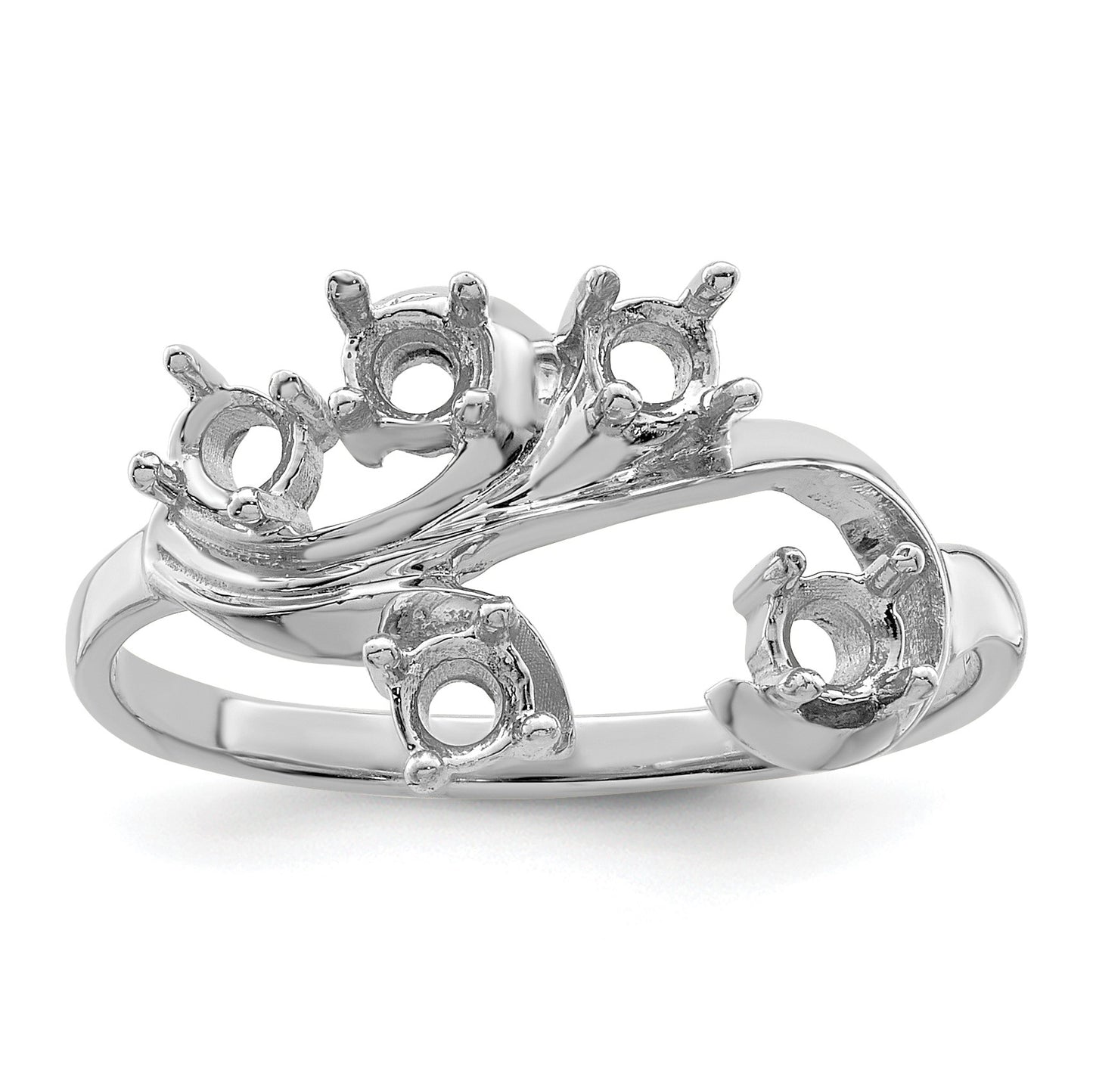14k White Gold Polished 5-Stone Mothers Ring Mounting