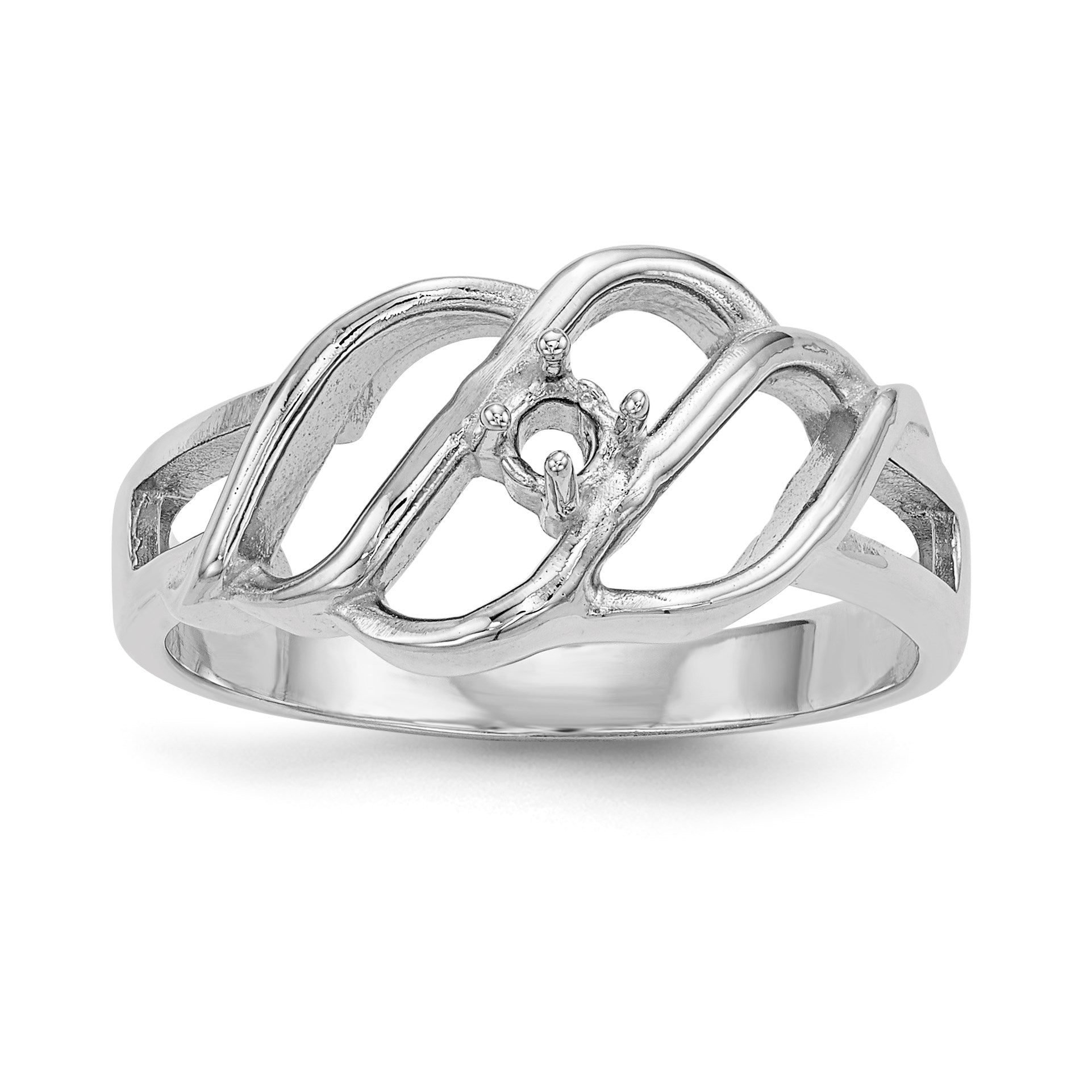 14k White Gold Polished 1-Stone Mothers Ring Mounting