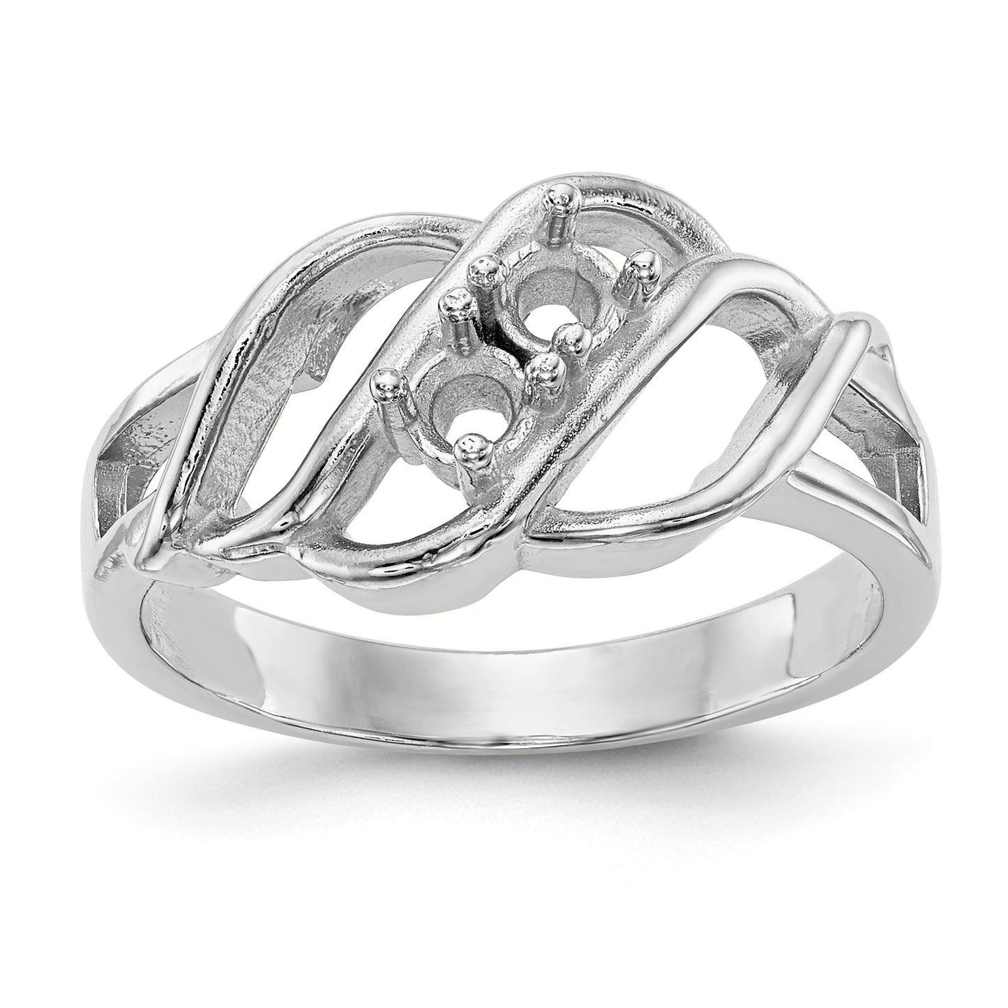 14k White Gold Polished 2-Stone Mothers Ring Mounting