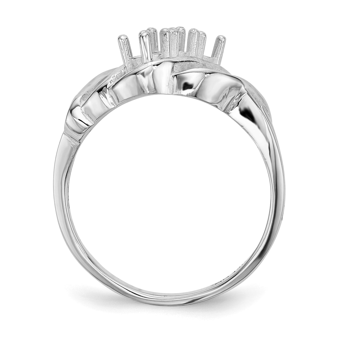 14k White Gold Polished 3-Stone Mothers Ring Mounting