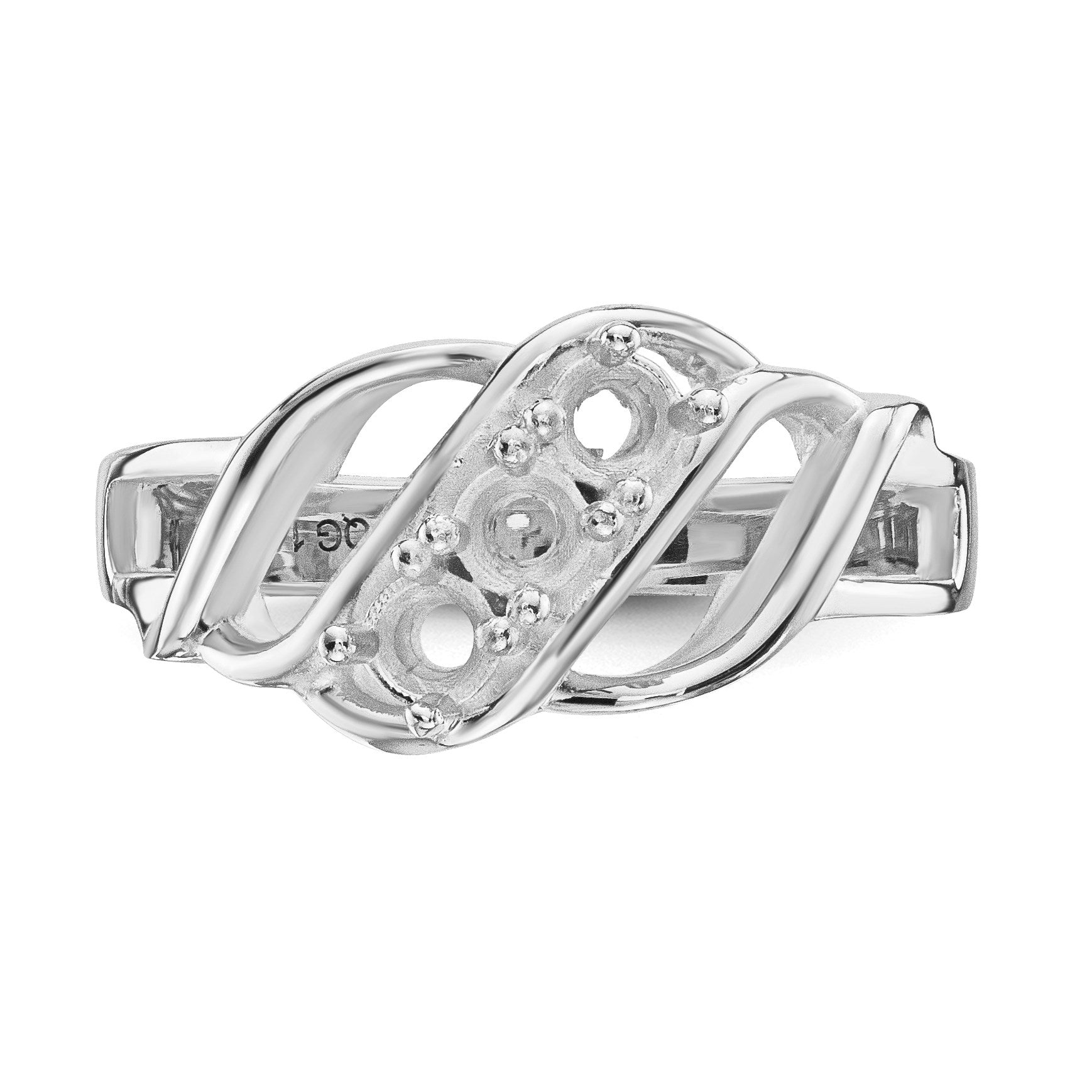 14k White Gold Polished 3-Stone Mothers Ring Mounting