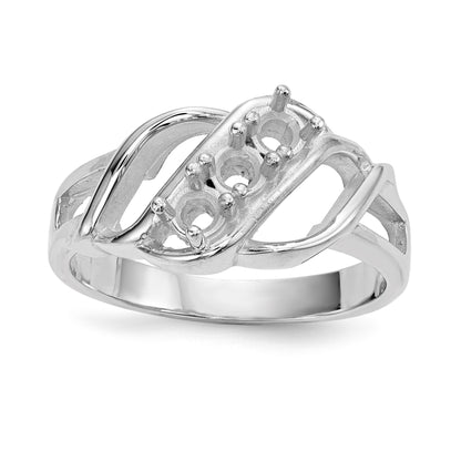 14k White Gold Polished 3-Stone Mothers Ring Mounting