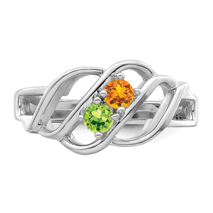 14k White Gold Polished 2-Stone Mothers Ring Mounting