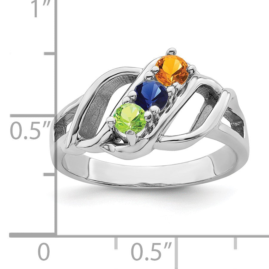 14k White Gold Polished 3-Stone Mothers Ring Mounting
