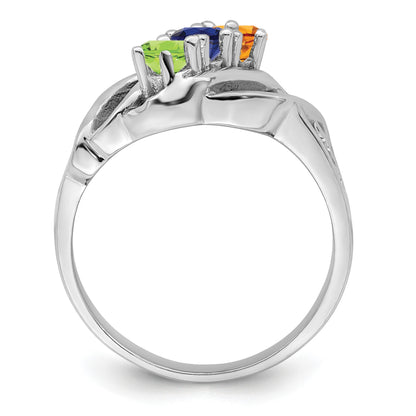 14k White Gold Polished 3-Stone Mothers Ring Mounting