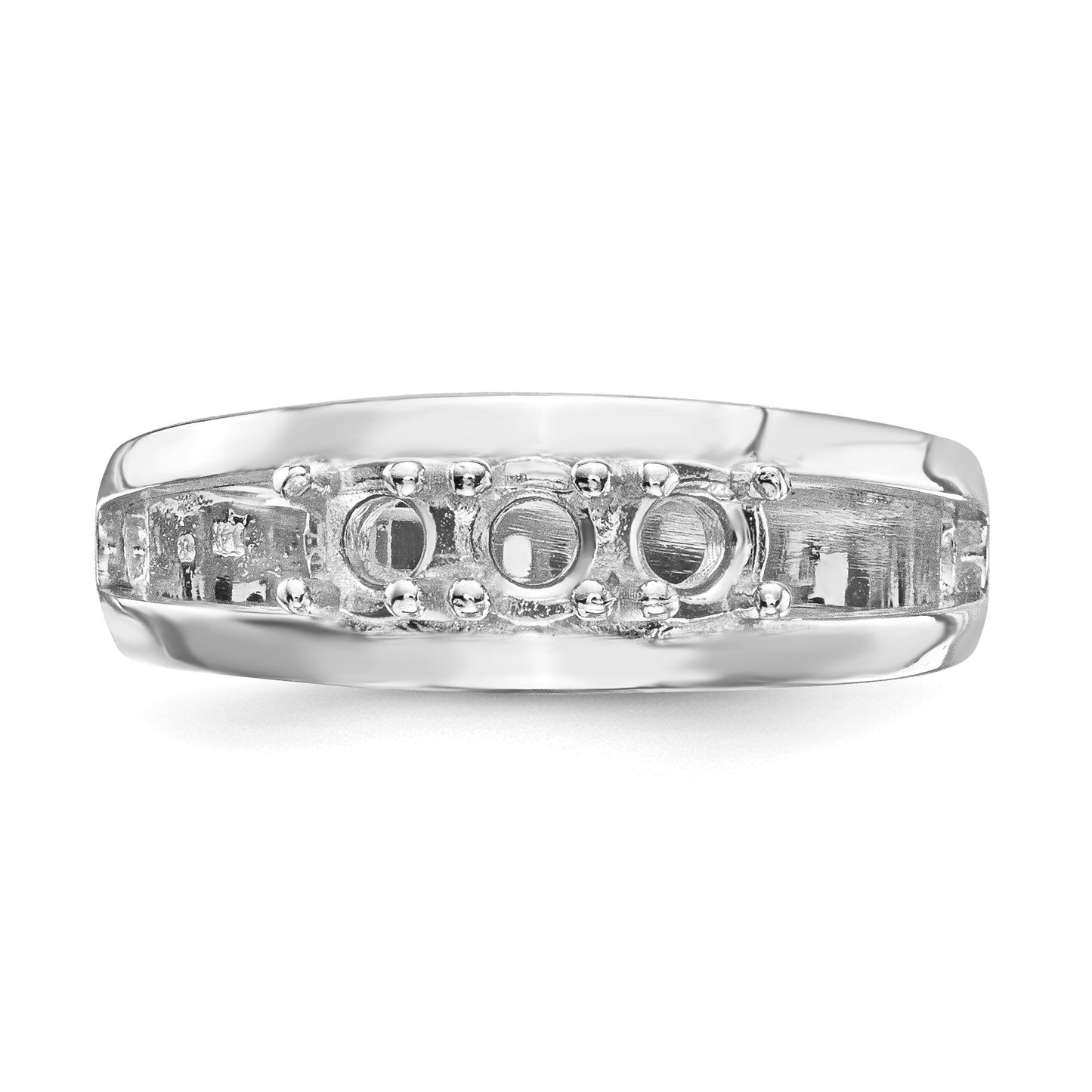 14k White Gold Polished 3-Stone Mothers Ring Mounting