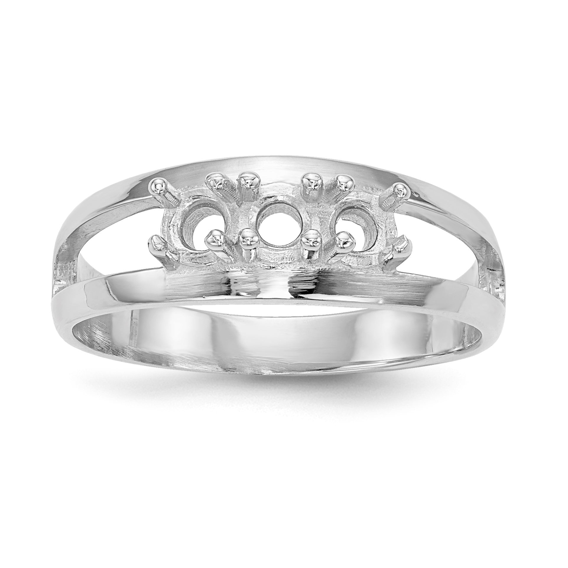14k White Gold Polished 3-Stone Mothers Ring Mounting