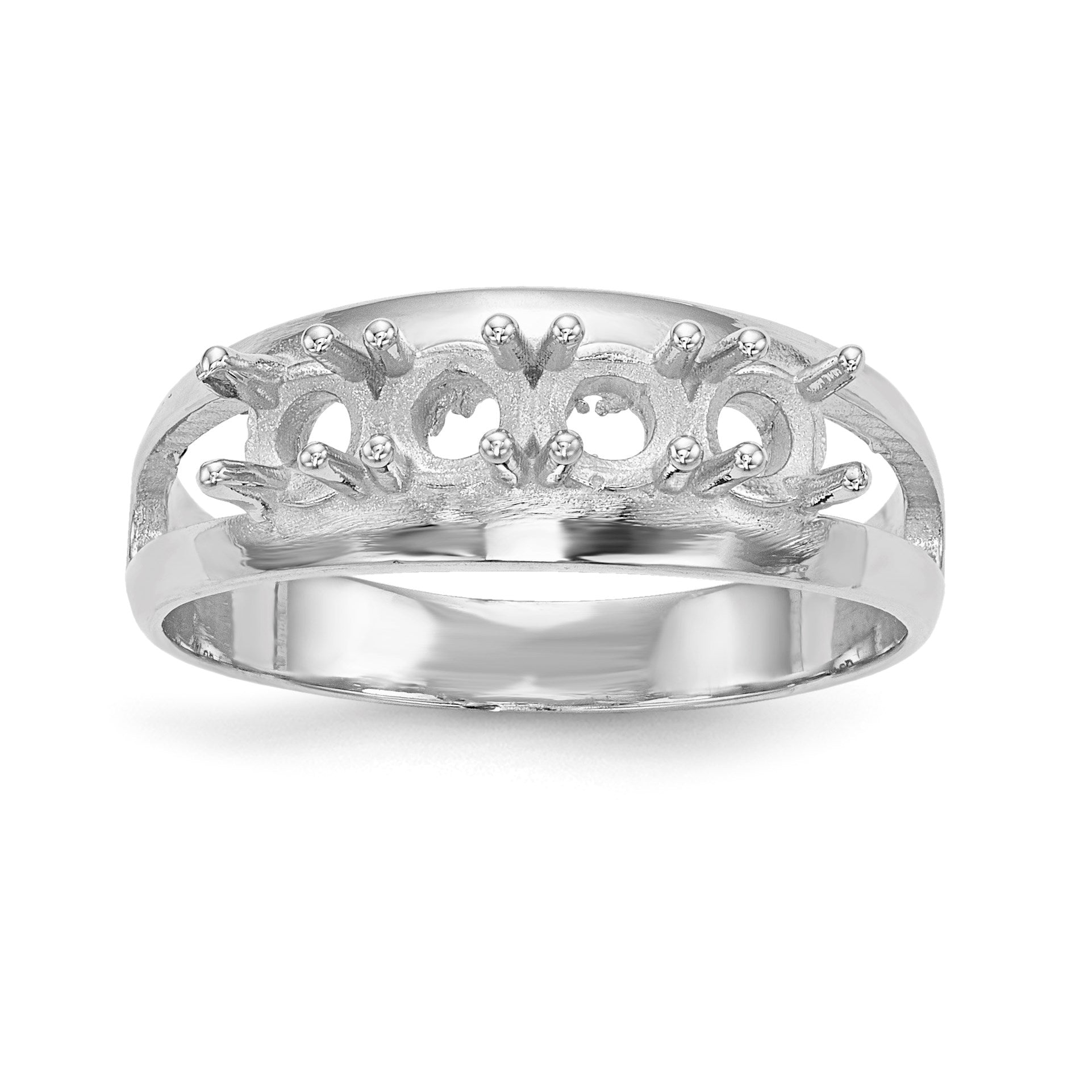 14k White Gold Polished 4-Stone Mothers Ring Mounting