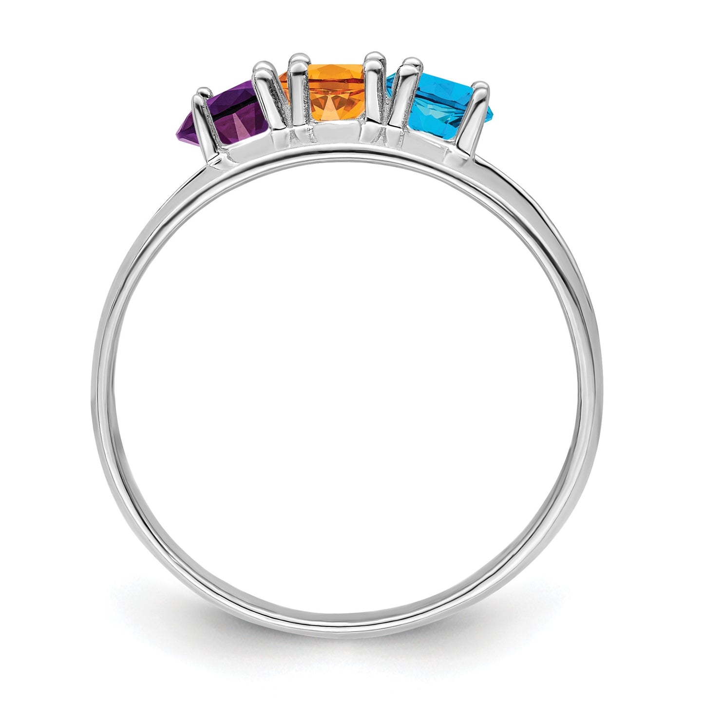 14k White Gold Polished 3-Stone Mothers Ring Mounting
