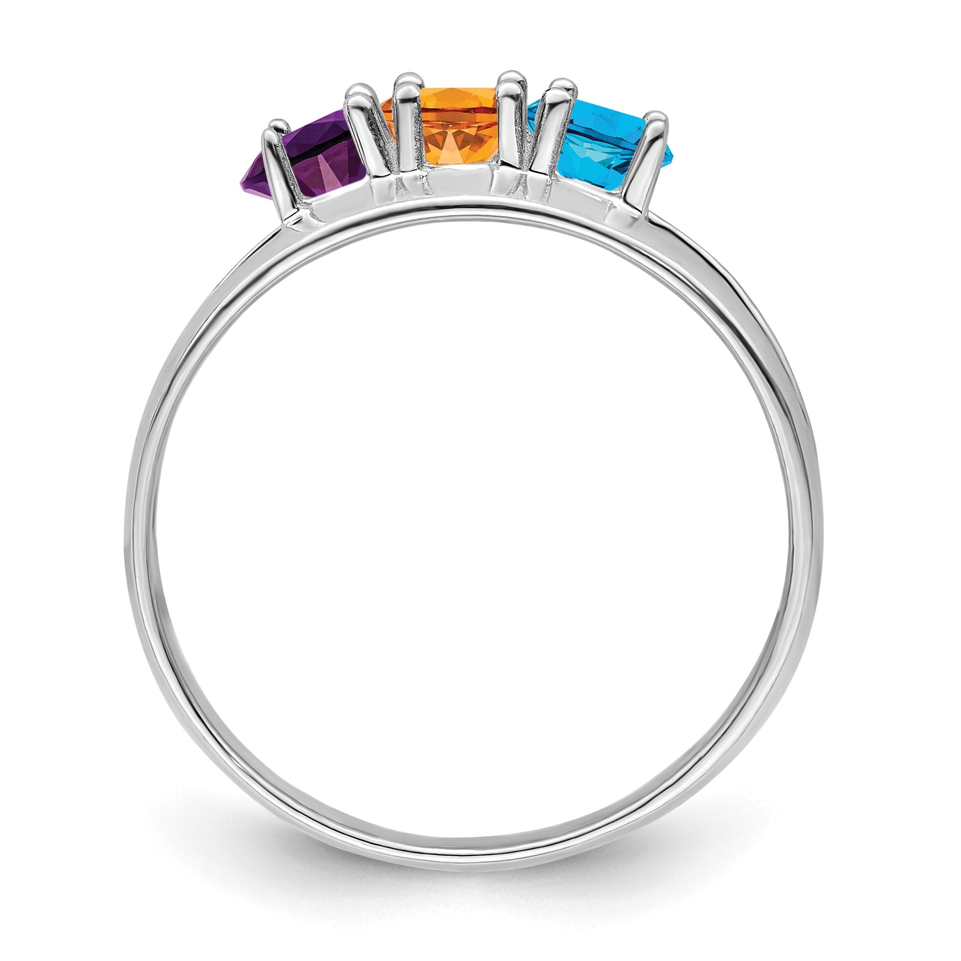 14k White Gold Polished 3-Stone Mothers Ring Mounting