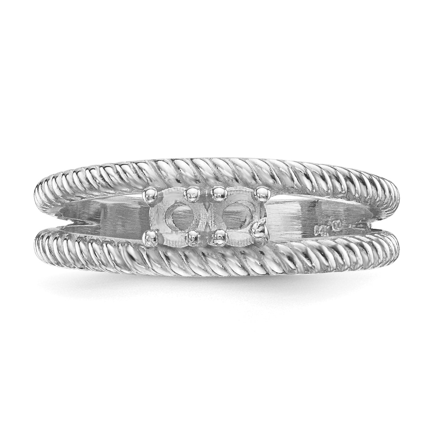 14k White Gold Polished 2-Stone Mothers Ring Mounting