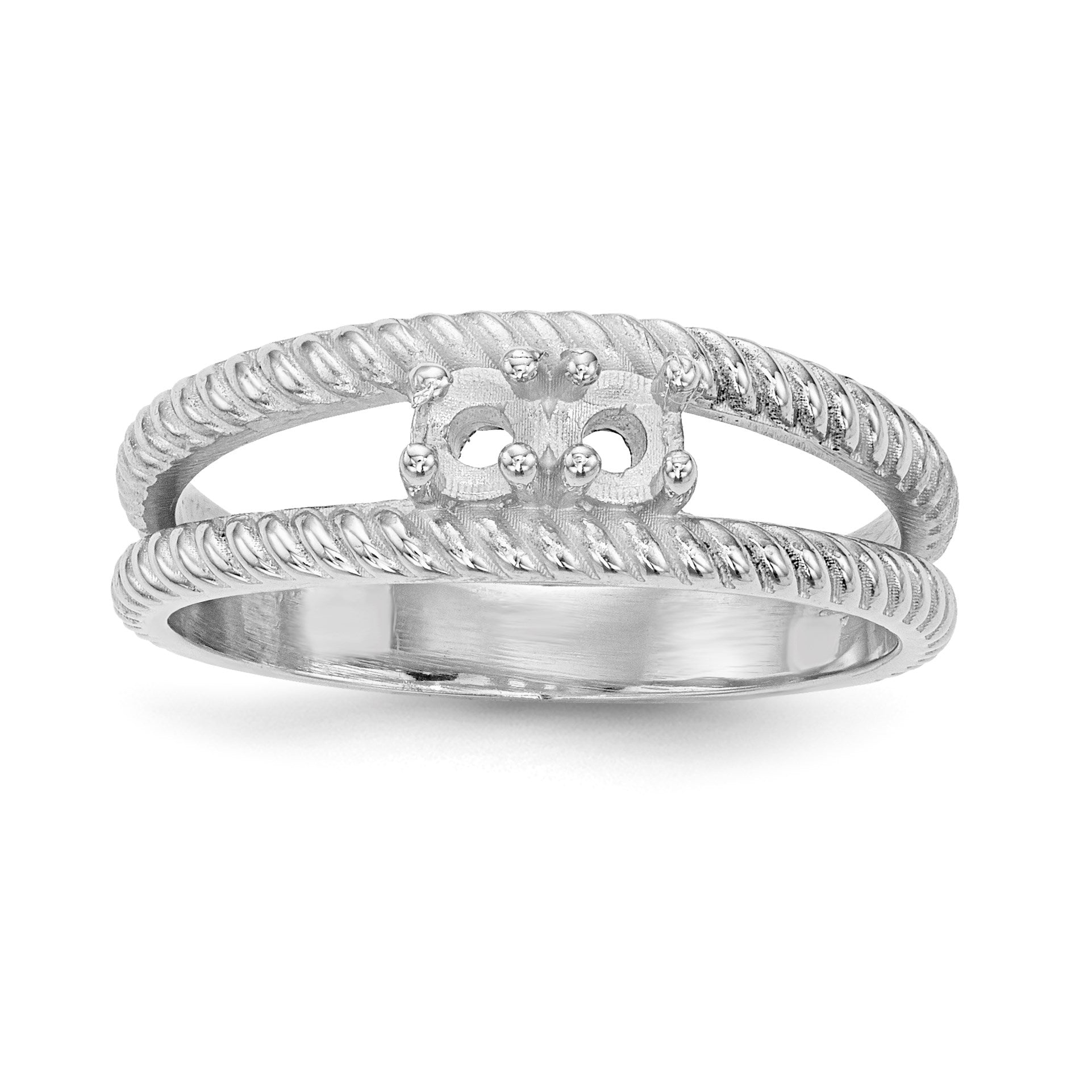 14k White Gold Polished 2-Stone Mothers Ring Mounting