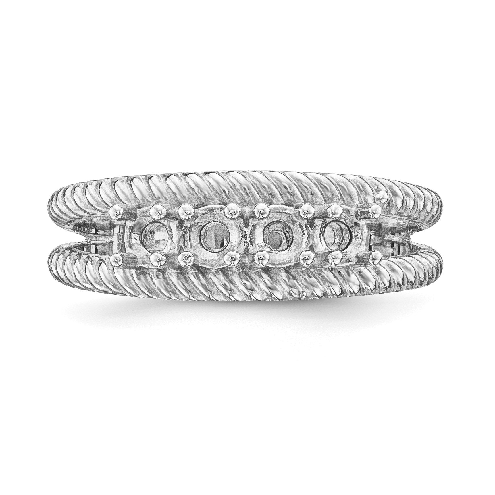 14k White Gold Polished 4-Stone Mothers Ring Mounting