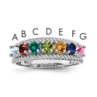 14k White Gold Polished 7-Stone Mothers Ring Mounting