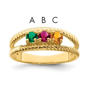 14k Polished 3-Stone Mothers Ring Mounting