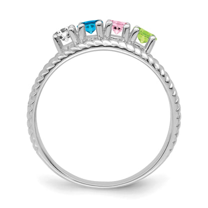 14k White Gold Polished 4-Stone Mothers Ring Mounting