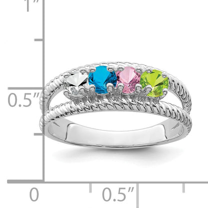 14k White Gold Polished 4-Stone Mothers Ring Mounting