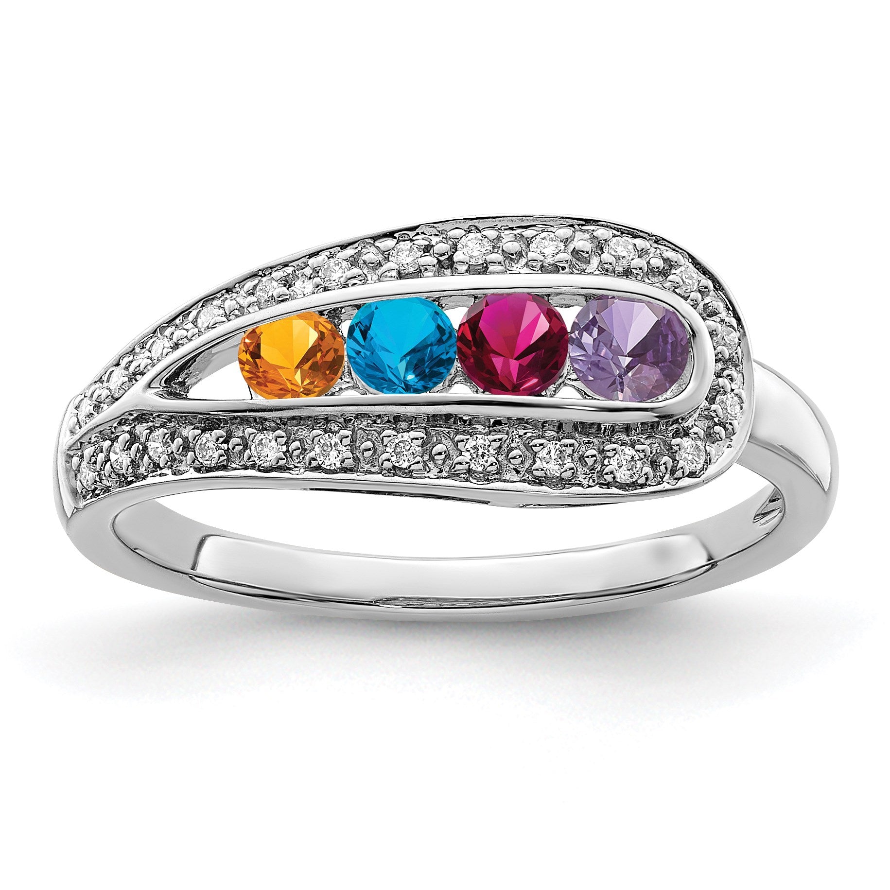 14K White Gold Family Jewelry Diamond Semi-Set Ring