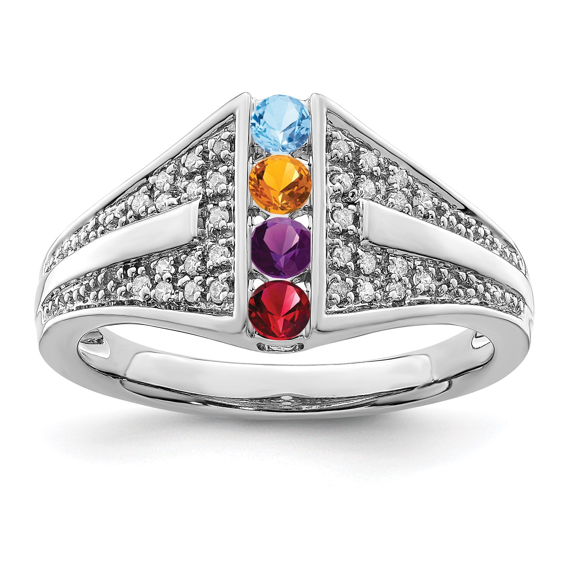 14K White Gold Family Jewelry Diamond Semi-Set Ring