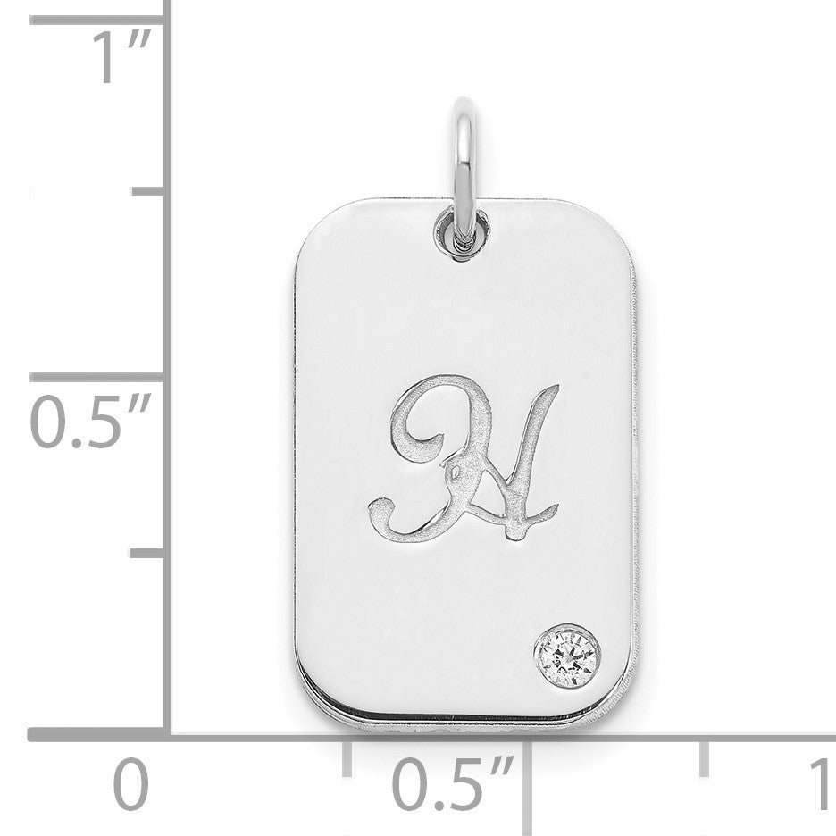 10k White Gold Initial Dog Tag with Diamond Charm