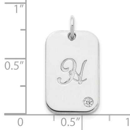 10k White Gold Initial Dog Tag with Diamond Charm