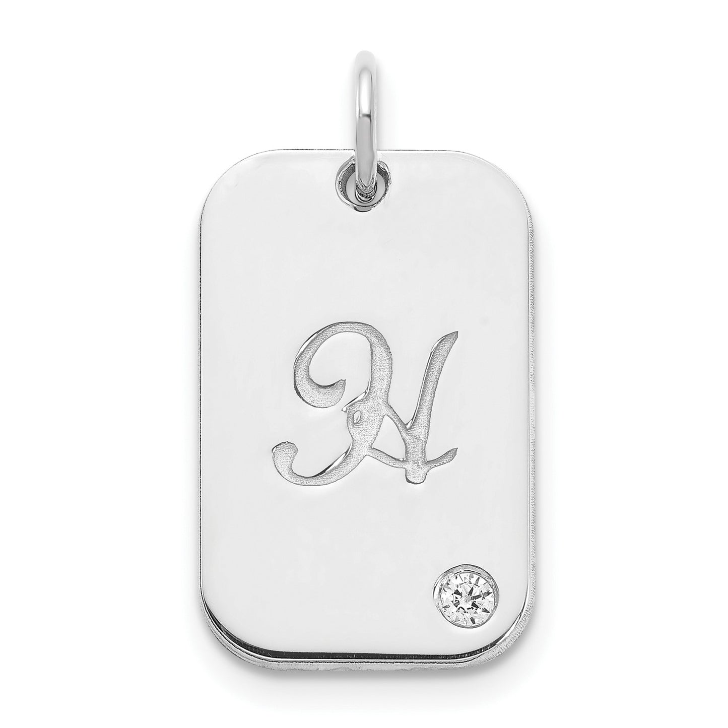 10k White Gold Initial Dog Tag with Diamond Charm