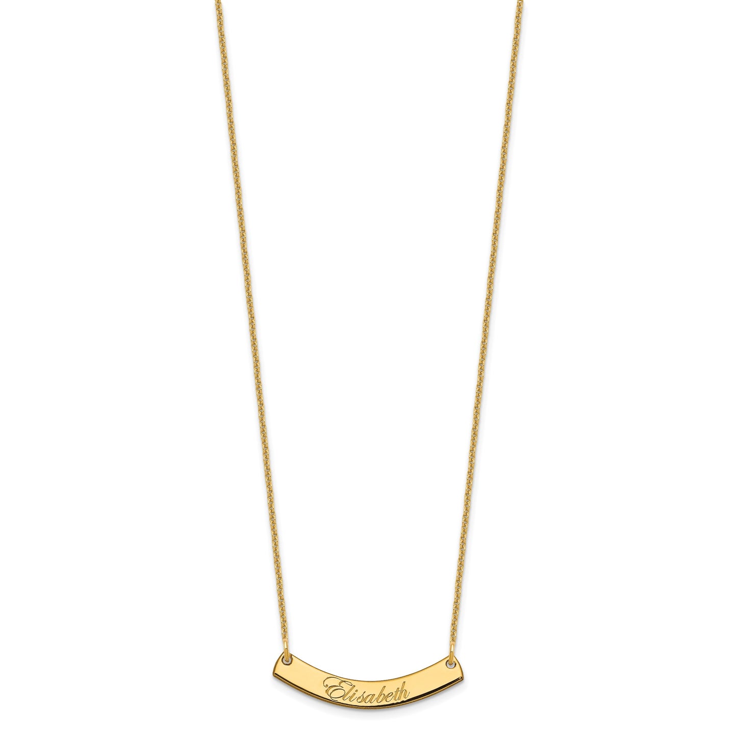 14k Yellow Gold Small EDWARDIAN SCRIPT Curved Bar Necklace