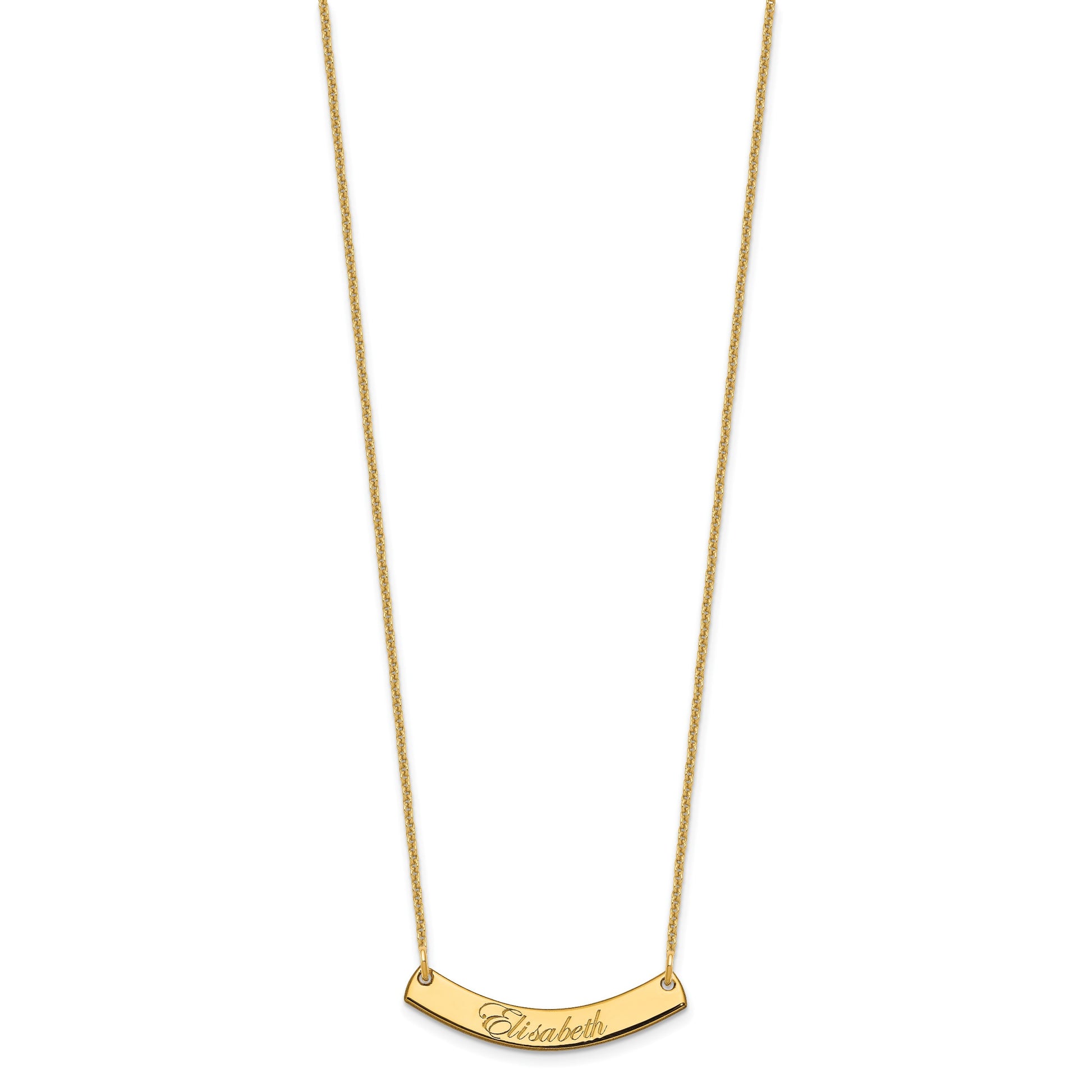 14k Yellow Gold Small EDWARDIAN SCRIPT Curved Bar Necklace
