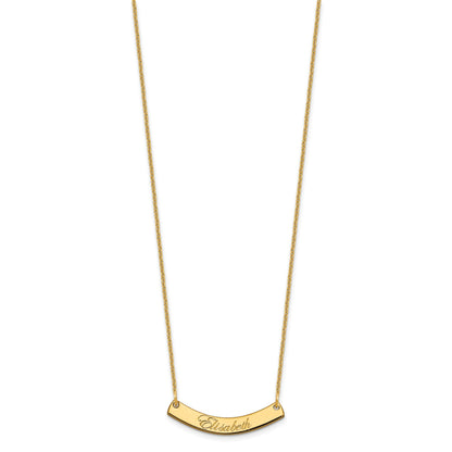 14k Yellow Gold Small EDWARDIAN SCRIPT Curved Bar Necklace