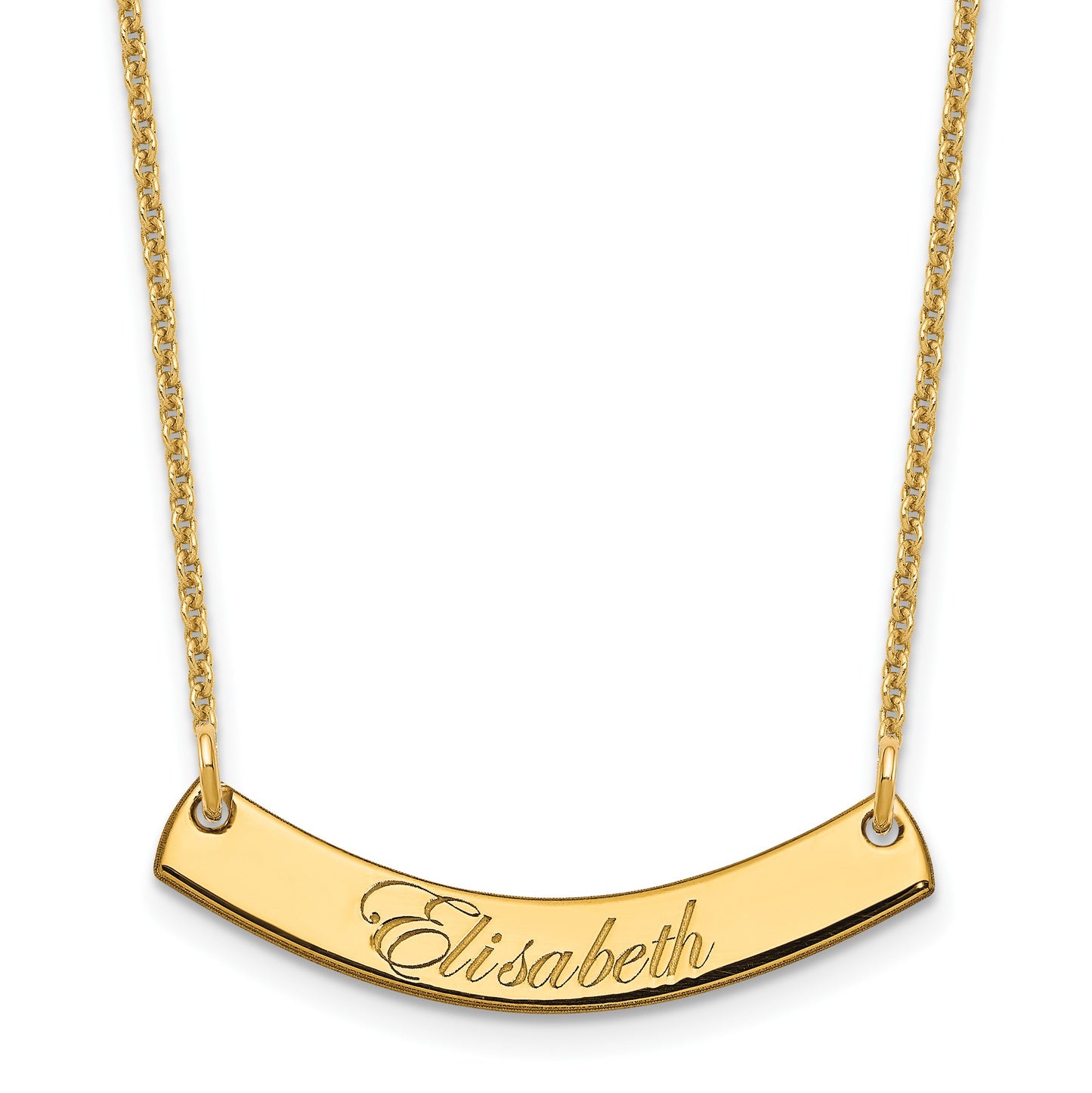 14k Yellow Gold Small EDWARDIAN SCRIPT Curved Bar Necklace