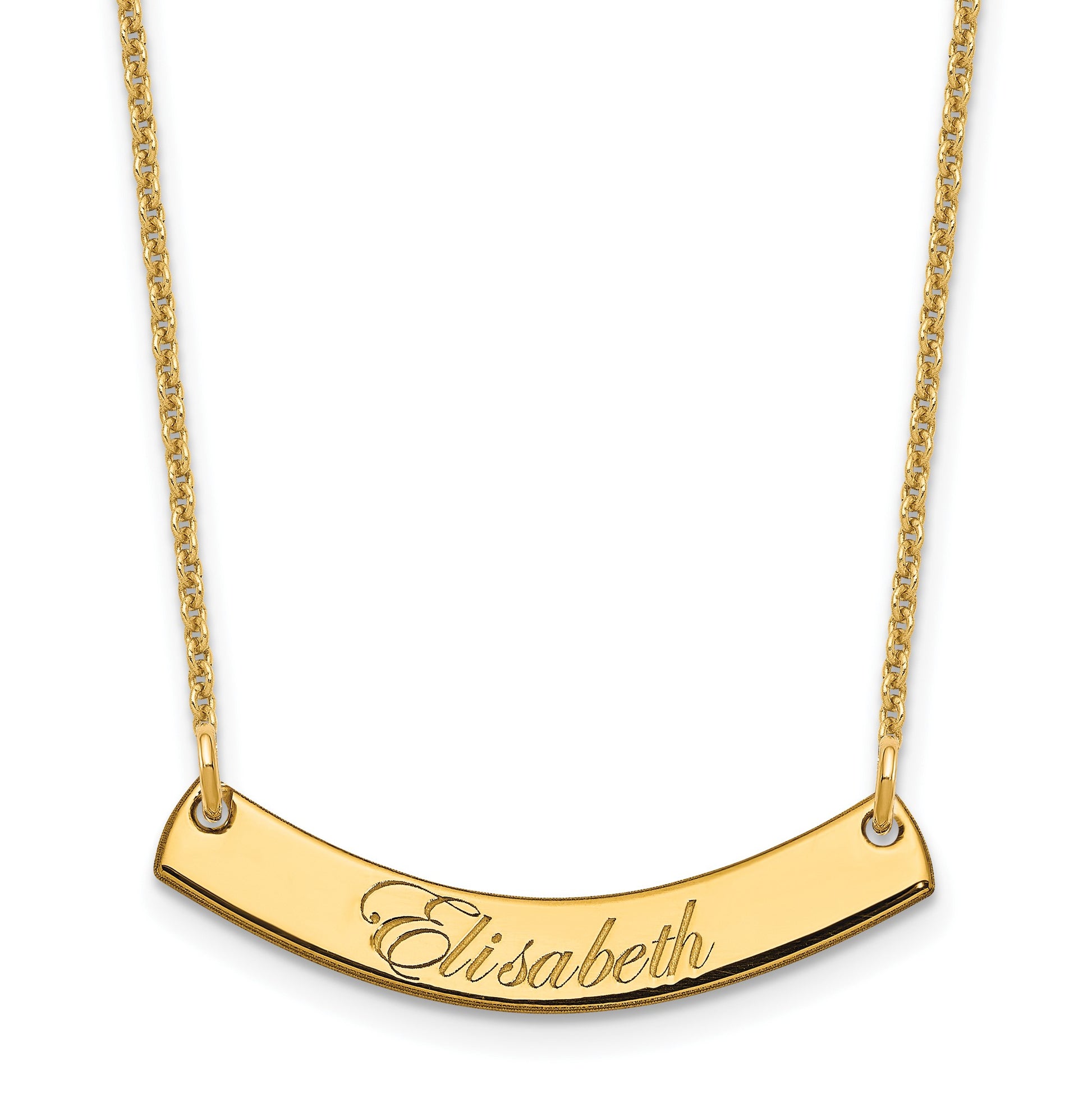 14k Yellow Gold Small EDWARDIAN SCRIPT Curved Bar Necklace