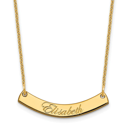 14k Yellow Gold Small EDWARDIAN SCRIPT Curved Bar Necklace
