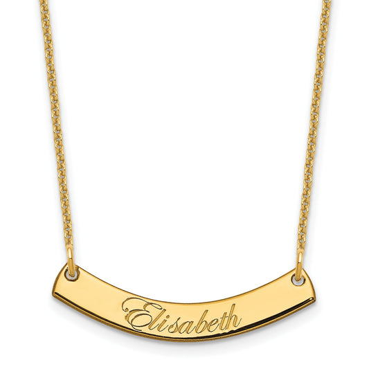 14k Yellow Gold Small EDWARDIAN SCRIPT Curved Bar Necklace
