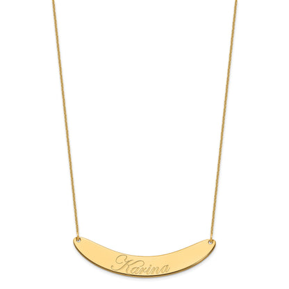 14k Yellow Gold Large EDWARDIAN SCRIPT Curved Bar Necklace