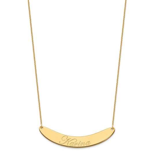 14k Yellow Gold Large EDWARDIAN SCRIPT Curved Bar Necklace