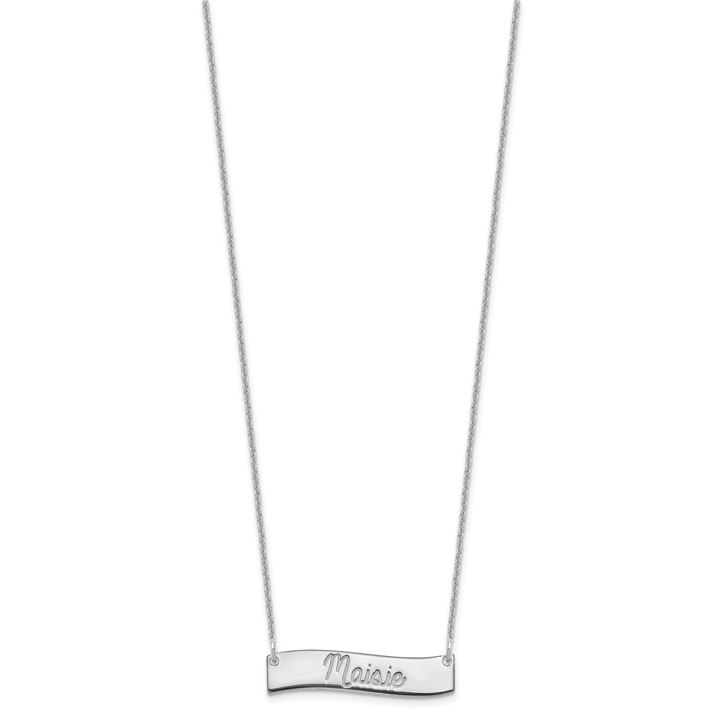 10k White Gold Small  ALWAYS IN MY HEART Curved Bar Necklace